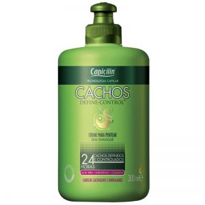 Creme para pentear sem enxágue, Capicilin Cachos (embalagem verde).